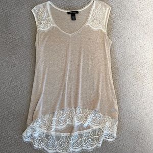 White House Black Market - Lace Trim Tank Top - Size Medium - Cream and White